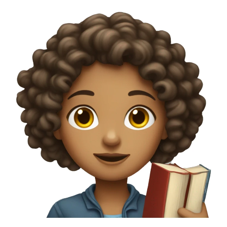 Curly brunette girl with a book sticker