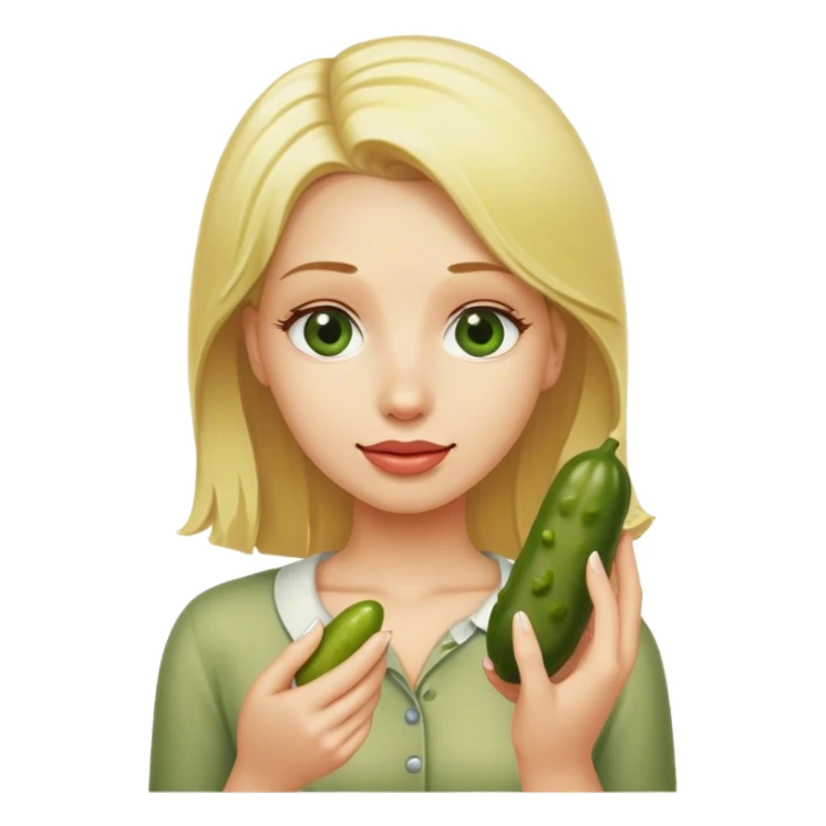 Blonde woman holding pickle sticker