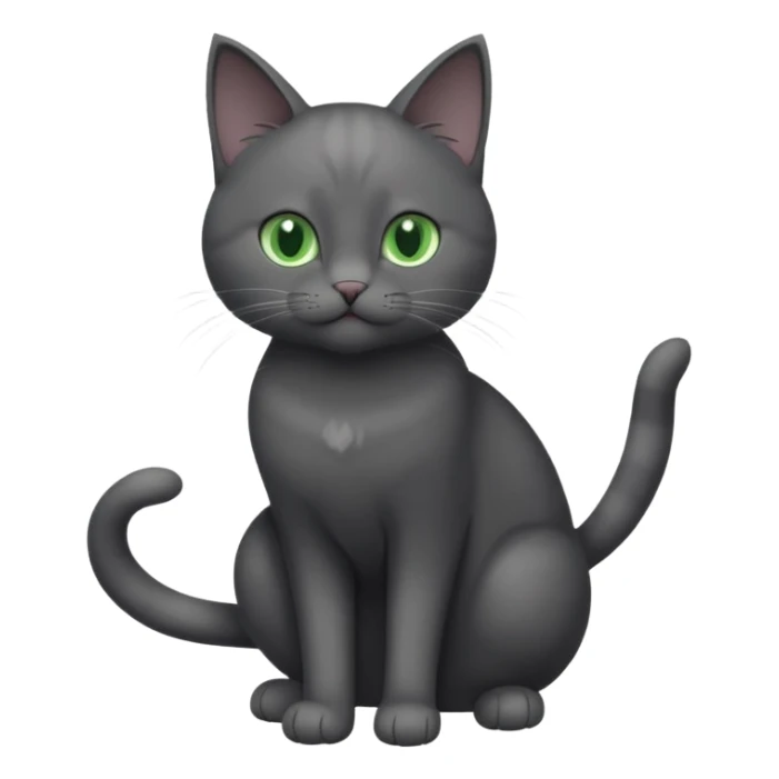 full body gorgeous solid dark grey cat with green eyes, white paws and white whiskers playing sticker