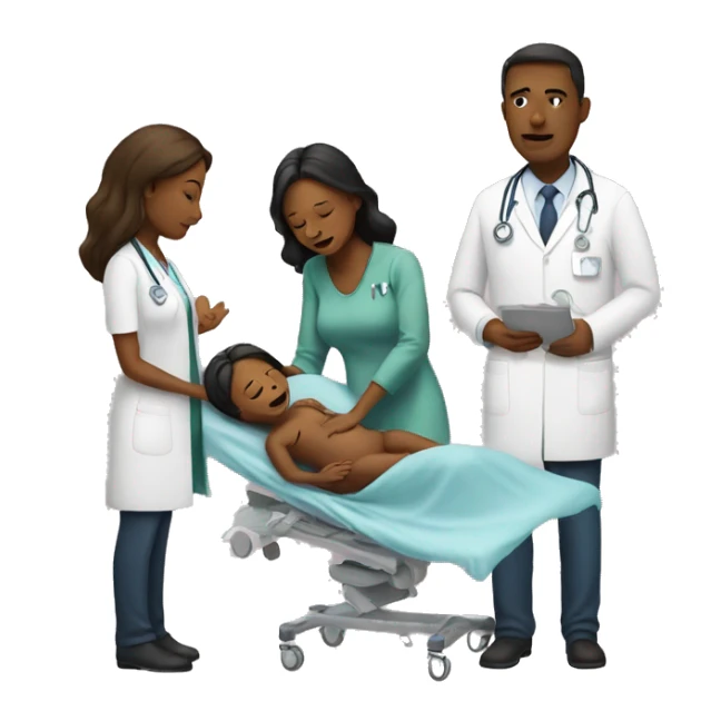 a woman gives birth and doctors stand nearby sticker