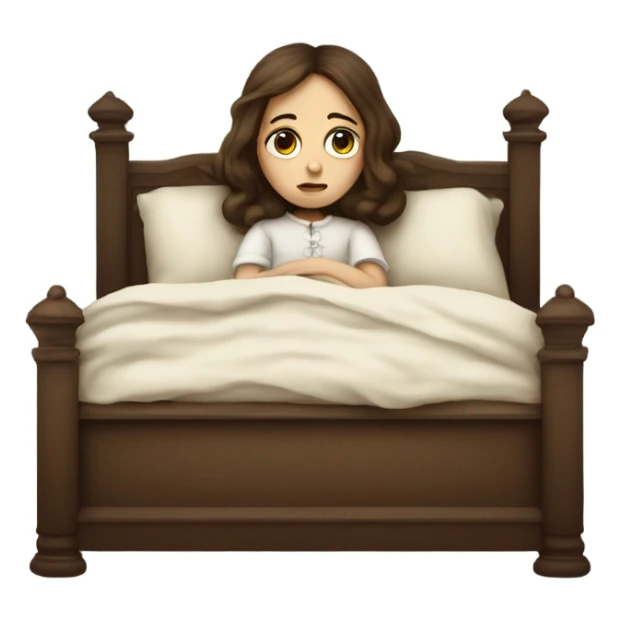 Sick Victorian child with brown hair lying down in bed sticker