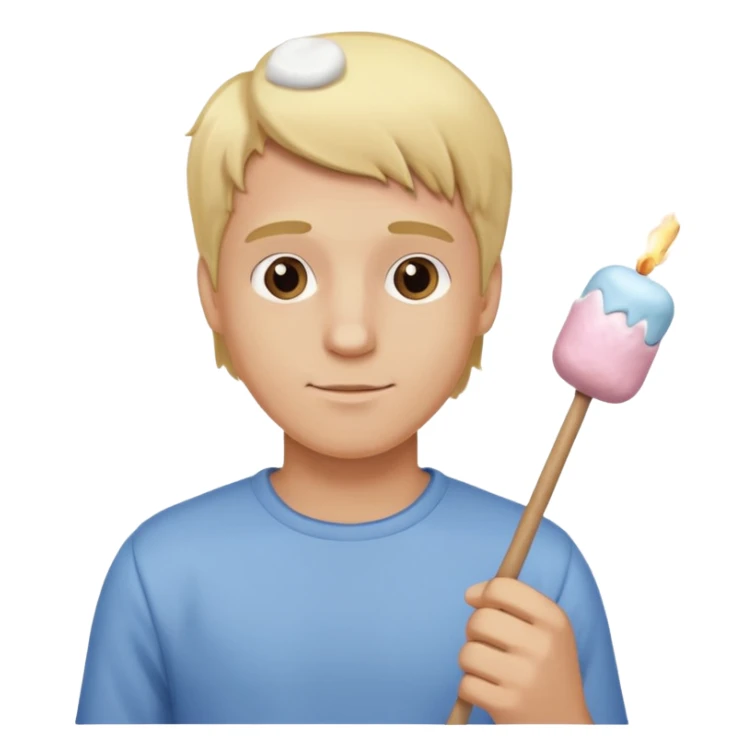 bşonde male holding marshmallow stick sticker