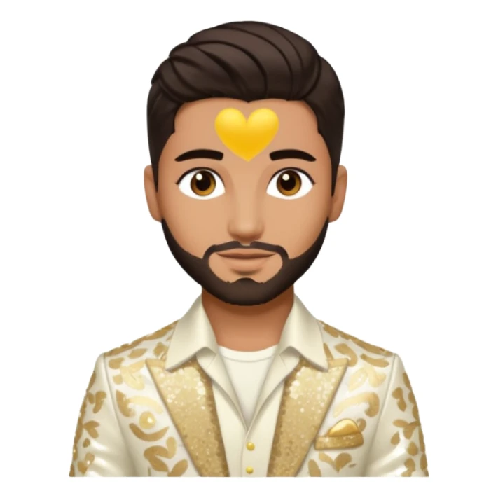 Maluma with dark brown hair, ivory sequin outfit sticker