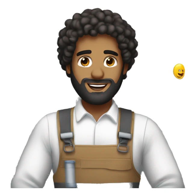 Make me a brown skinned man with curly black hair and a beard working on an hvac system   sticker