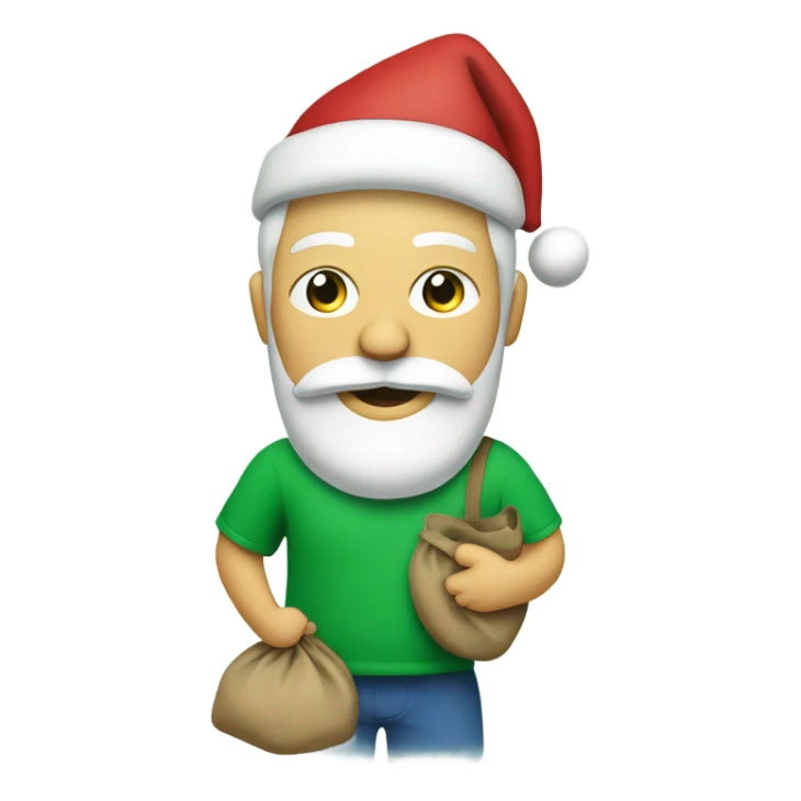 Santa with beard, carrying his sack while wearing a green t-shirt with the words ‘Greenwich Health’ written in white letters  sticker