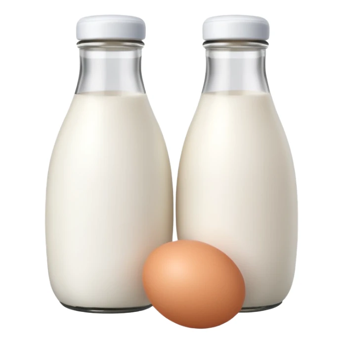 A white milk bottle standing beside a single egg on a clean surface. sticker