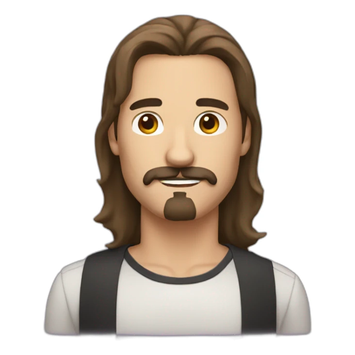 man with brown long hair and black mustache and goatee sticker