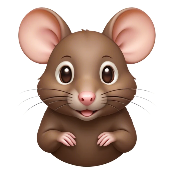 Cinematic Cute Brown Rat Portrait Emoji, Head tilted playfully and inquisitively, with a compact, nimble build and a glossy brown coat accentuated by a twitching nose and round, sparkling eyes full of curiosity, Simplified yet irresistibly adorable features, highly detailed, glowing with a warm, friendly glow, high shine, affectionate and clever, stylized with a touch of urban whimsy, soft glowing outline, capturing the essence of a mischievous yet loving rat that feels like it could dart out of the screen into your arms! sticker