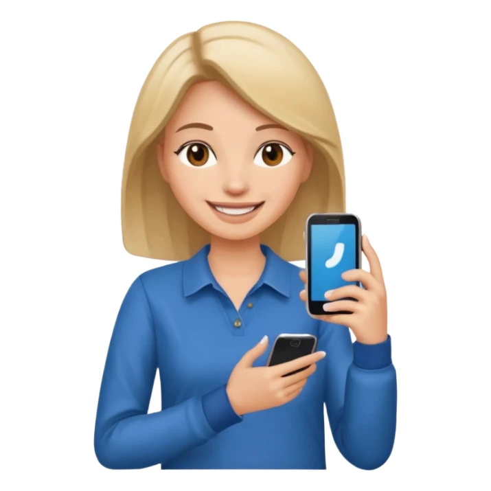 woman casual clothes holding one mobile phone sticker