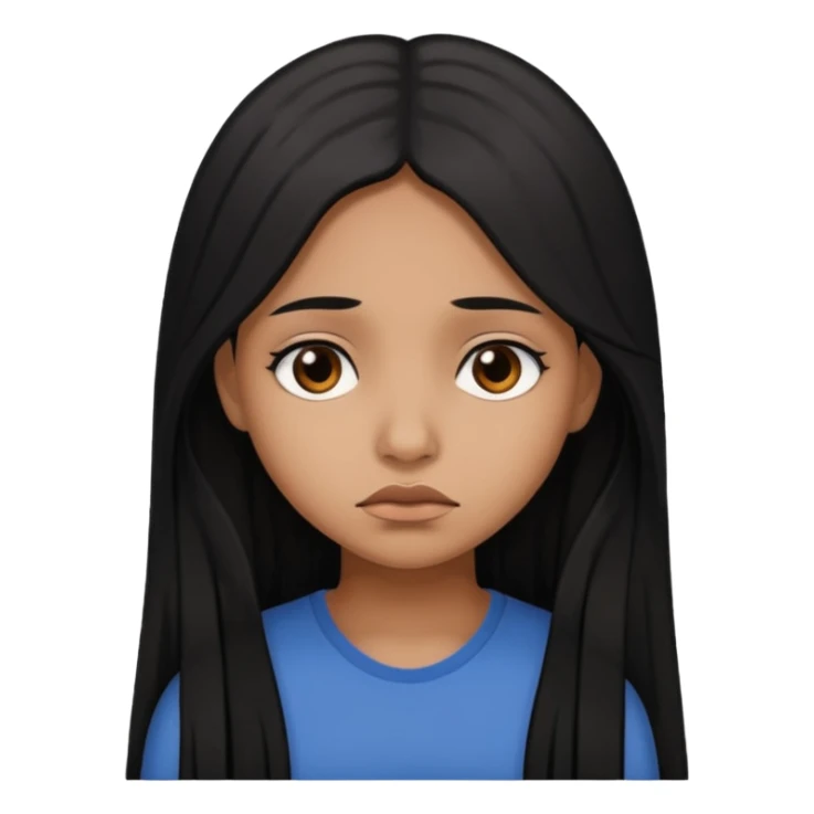 brown girl who has long black hair who is sad sticker