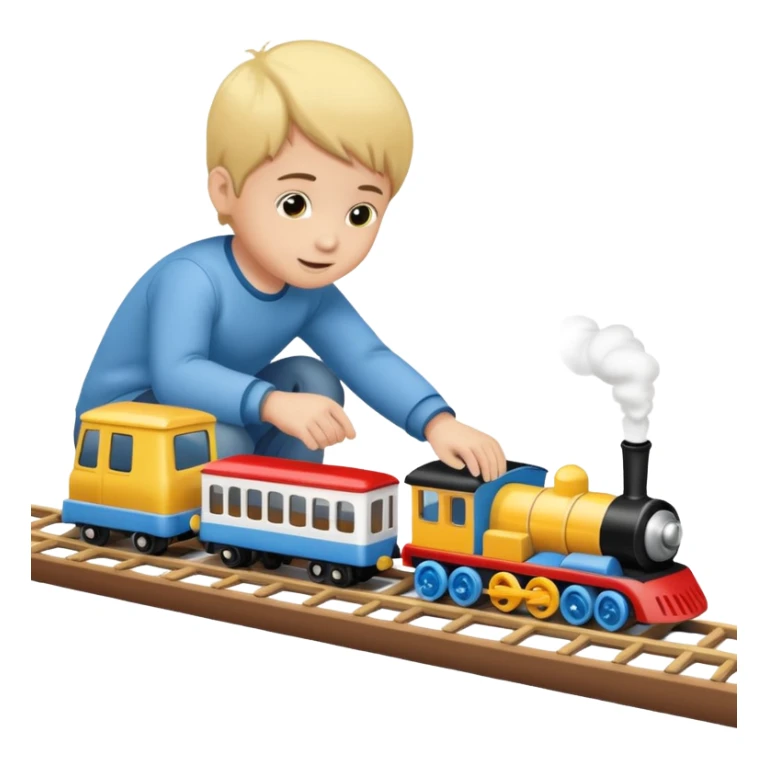 child playing with both toy cars and trains sticker