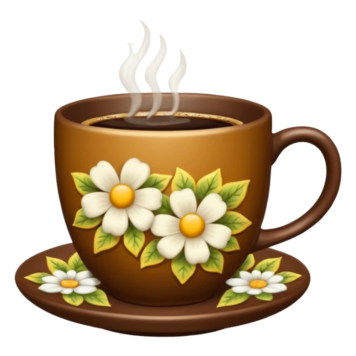 Brown cup of coffee with flowers pattern  sticker