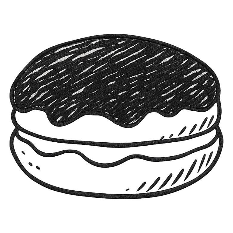 hand-drawn outlined Boston cream donut with chocolate top and custard filling sticker
