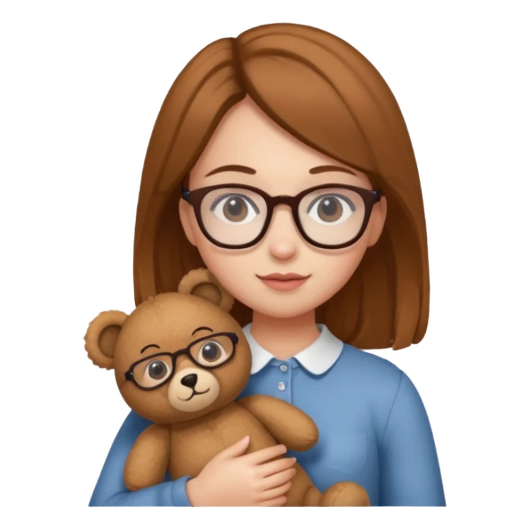  girl with single teddy bear she is wearing glasses sticker