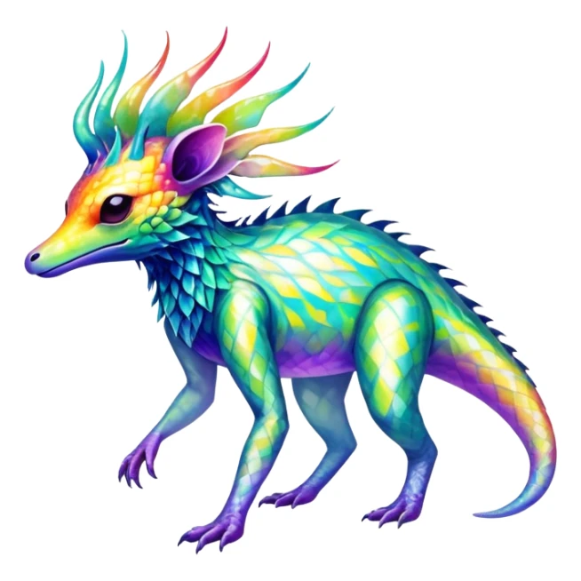 a translucent iridescent ethereal tropical edgy vernid-fionbri-creature with splash patterns full body sticker