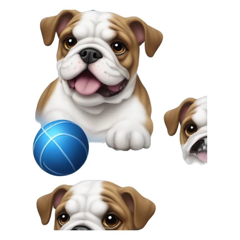 English bulldog playing with blue ball sticker