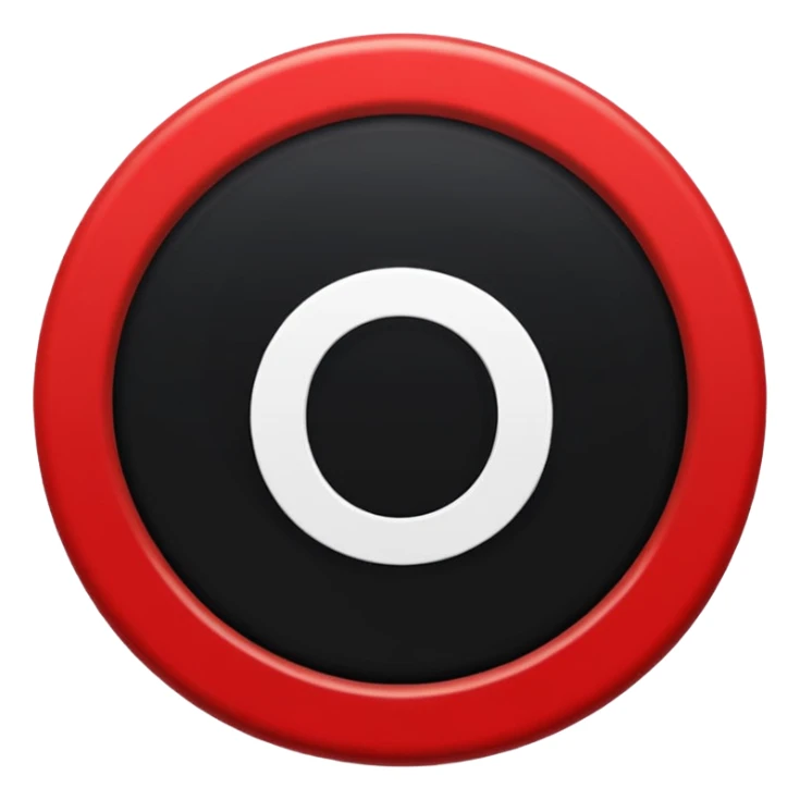 Círculo totalmente negro, adentro del círculo un símbolo de encendido y apagado en color blanco a un lado del símbolo la letra N el color rojo sticker