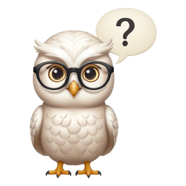 Small feminine White owl with glasses and a question mark thought bubble sticker