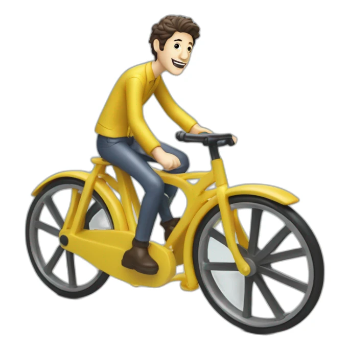 pierre niney riding a funny and miniature toy bicicle sticker