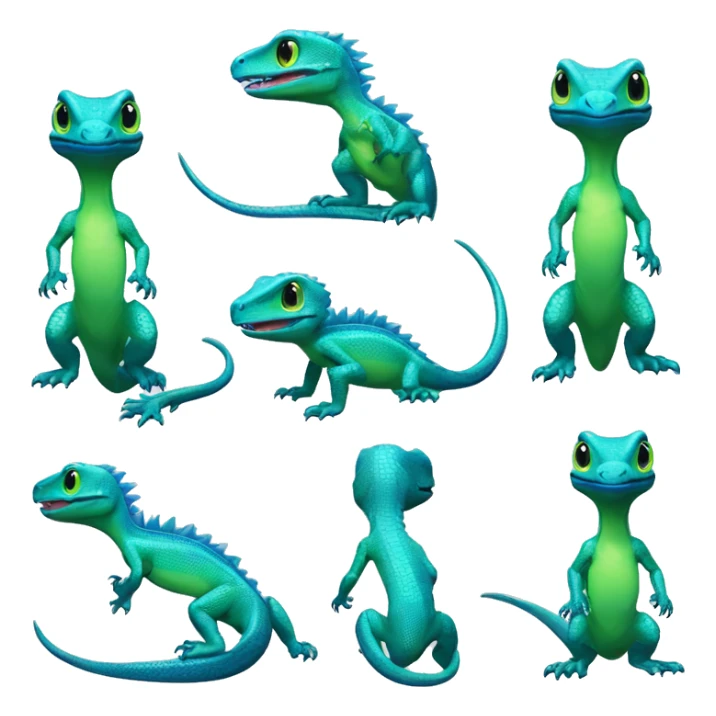 Cyan Shiny Glossy Lizard-Reptile-Raptor-Fakémon with dark-blue patterns and light-green belly Full Body sticker