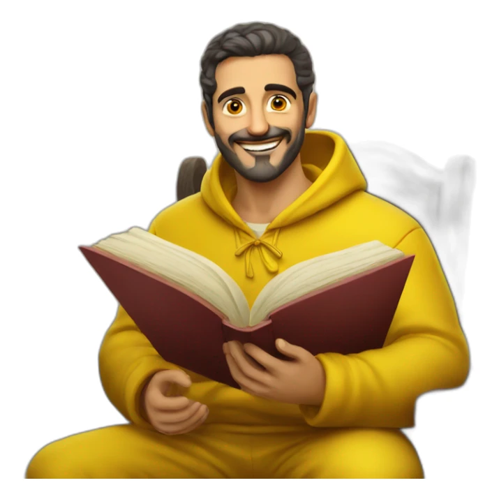 Armenian men with the yellow clothes reading book and looking at camera and smiling  sticker