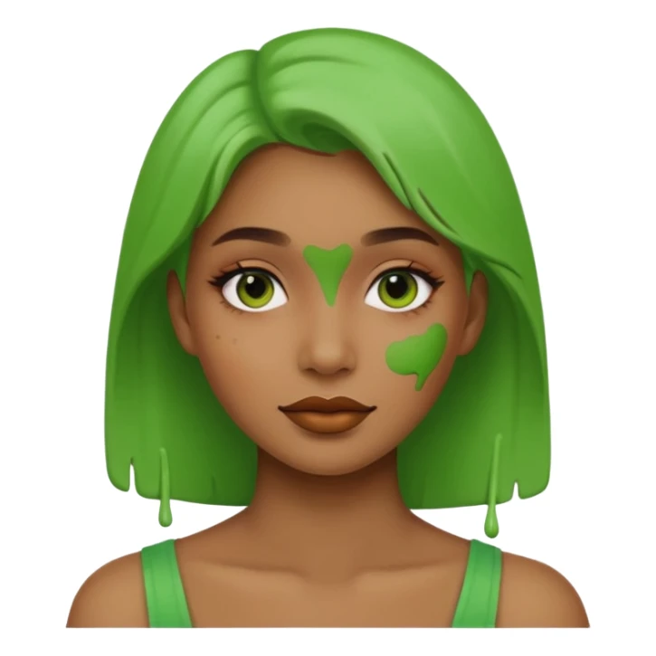 woman with green paint on her face, apple style emoji sticker