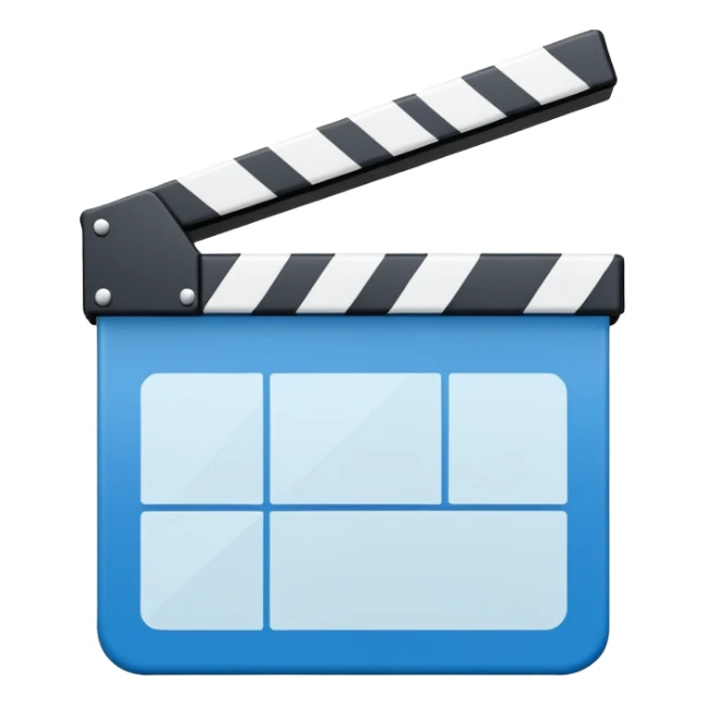 ultra simplified movie clapper with blue and white colors, two simple rectangles with a diagonal line sticker