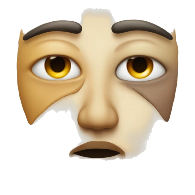 An abstract face divided in two, with one half in warm tones and expressing a faint smile, and the other half in cool tones with a soft tear. sticker