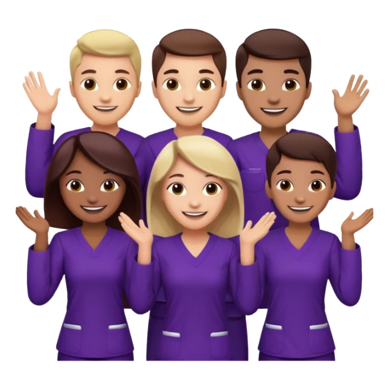 Create Happy & celebrating team faces for a hospital with a newborn saved with dress color as dark maroom-voilet sticker