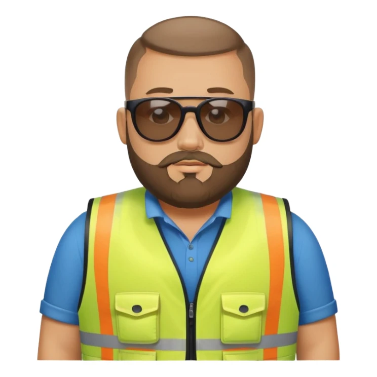 Man with beard a little chubby, Handsome with visibility vest and sunglasses. buzzcut   sticker