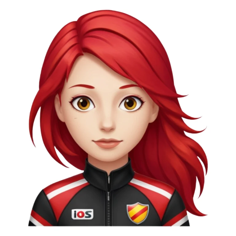 red long hair woman with black racing outfit with red strips sticker