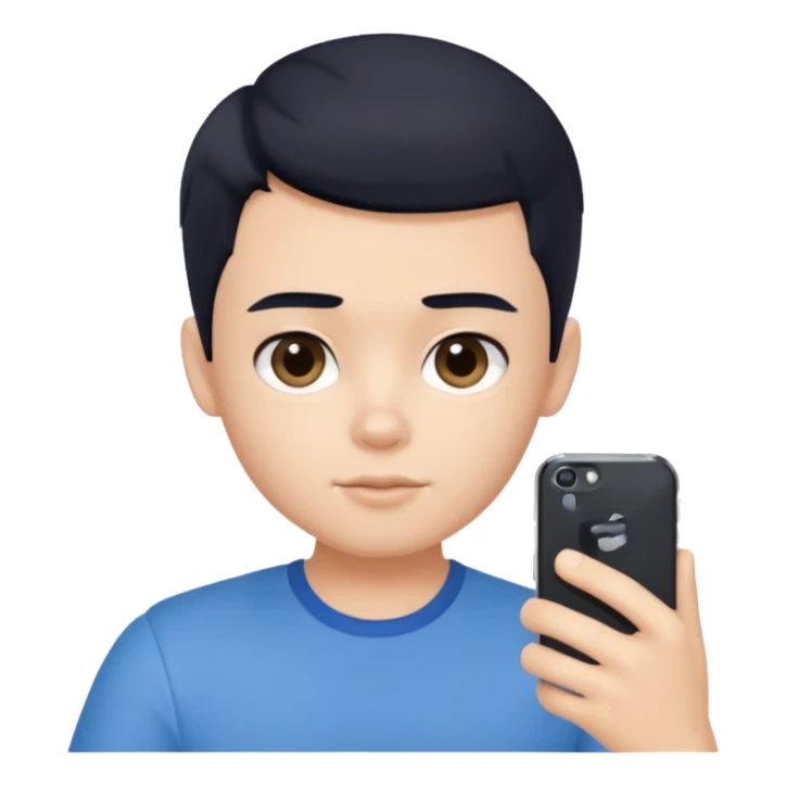 generate a pretty bratz fair skinned boy with short black hair taking a selfie sticker