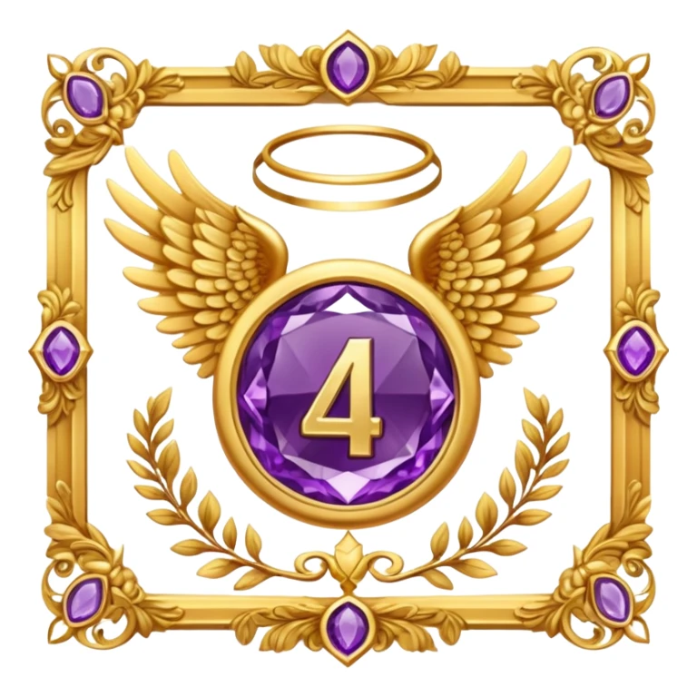 4th place award Number in frame decorated with golden angel  wings and amethyst  stone sticker