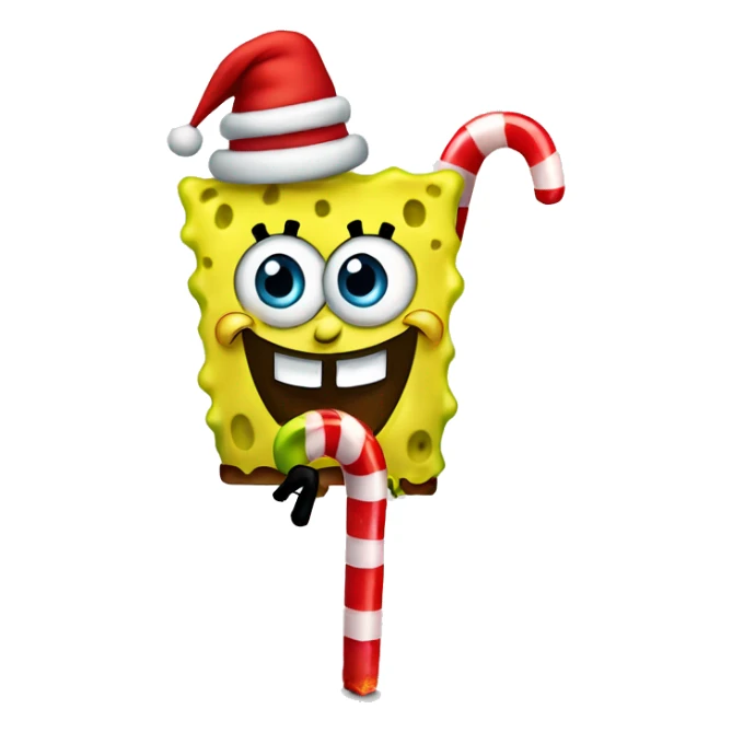 SpongeBob SquarePants with Christmas hat and candy cane  sticker