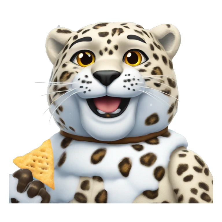 A leopard snowman, eating crisps  in the snow sticker