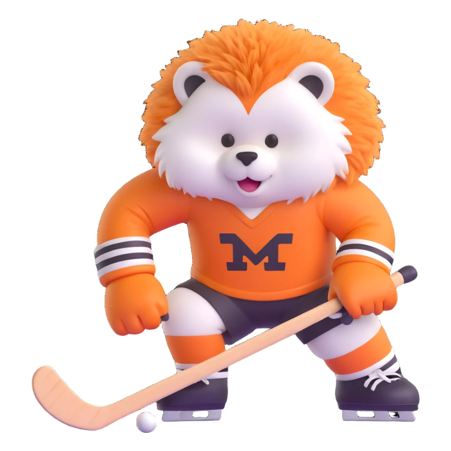 a fluffy animal playing hockey, energetic and cute sticker