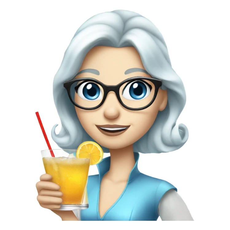 Pale Cinderella blue eyes wearing glasses drinking a cocktail  sticker