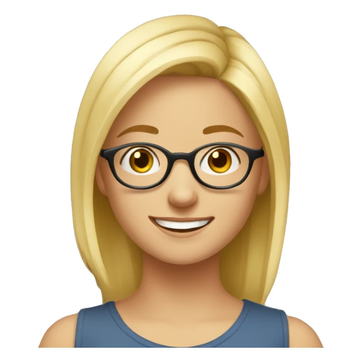 blond teenage girl, round frameless glasses, smiling sticker