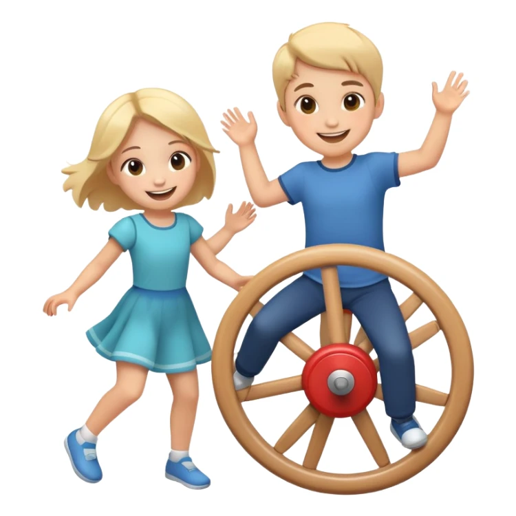 two children spinning together, happy and energetic sticker