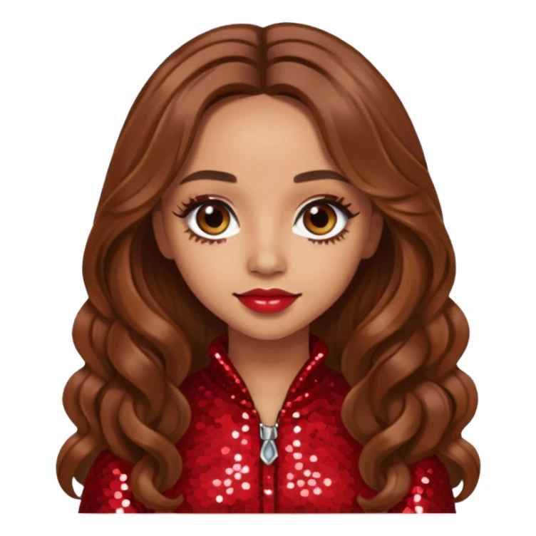Jade Thirlwall from Little Mix with long brown hair, red sequin outfit sticker