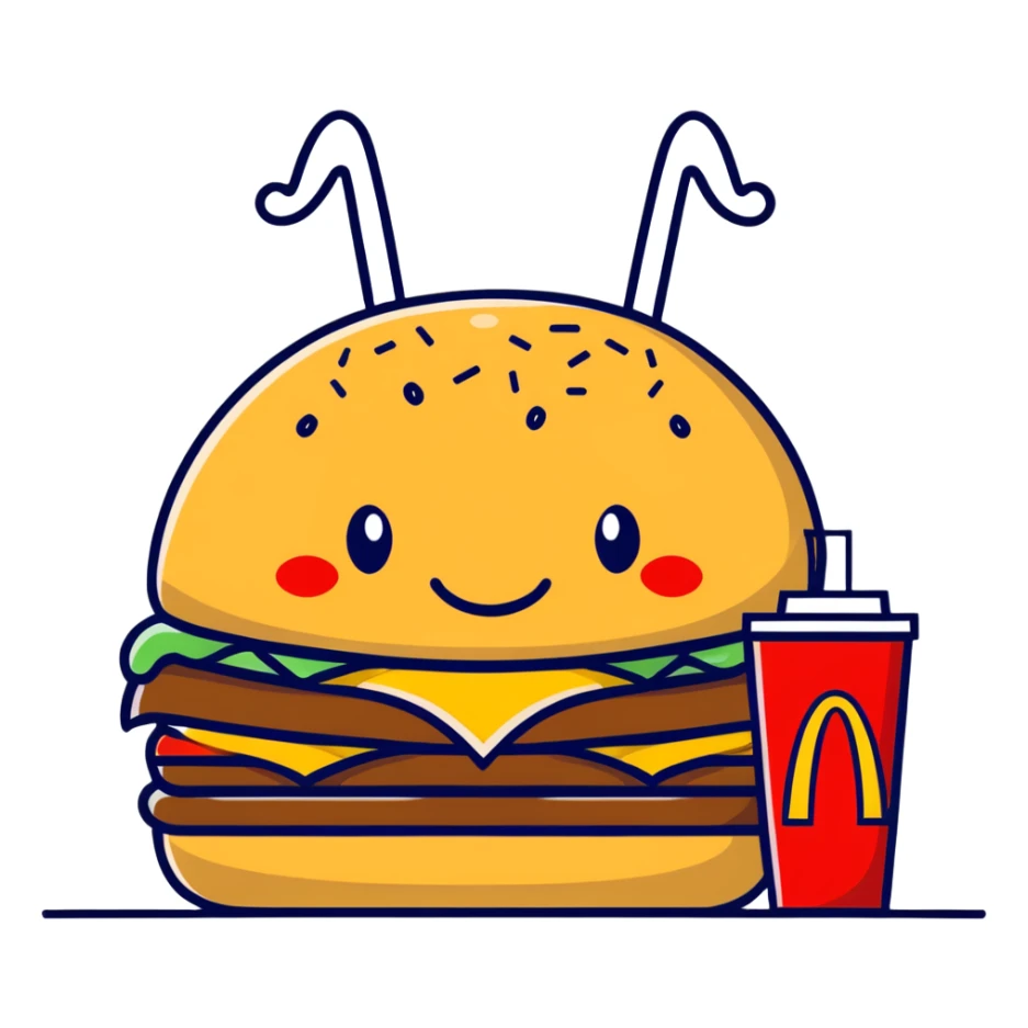 Stitch sitting and eating a huge McDonalds hamburger sticker