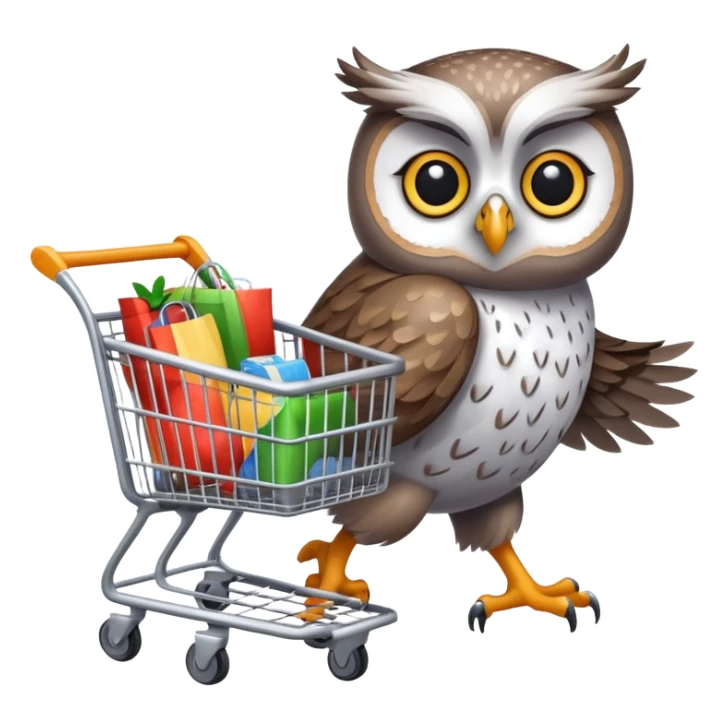 Twilio owl pushing a shopping cart sticker