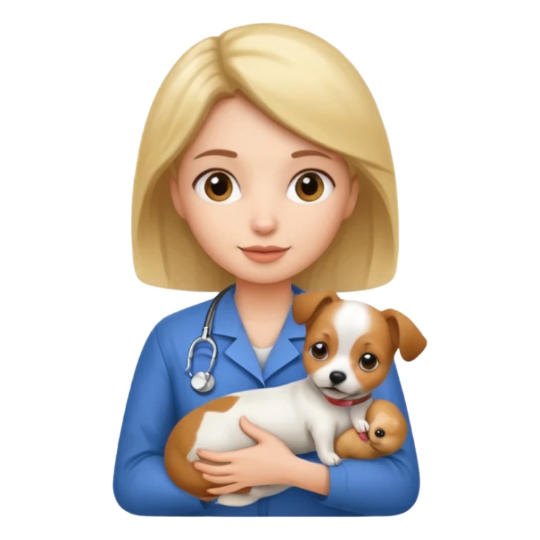 a woman vet holding a small dog sticker