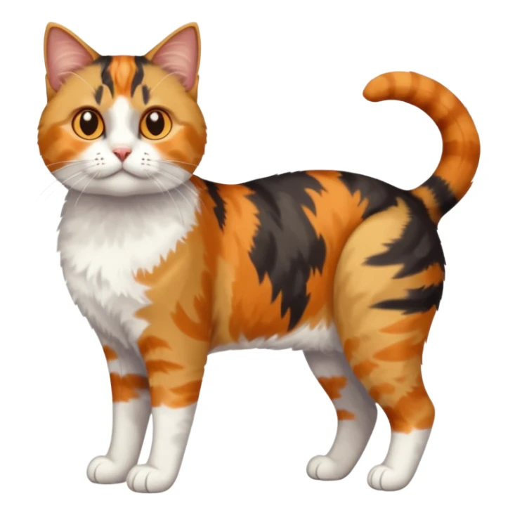 full body anxious looking colourful calico tabby cat with disproportioned head to body with fully white front legs sticker