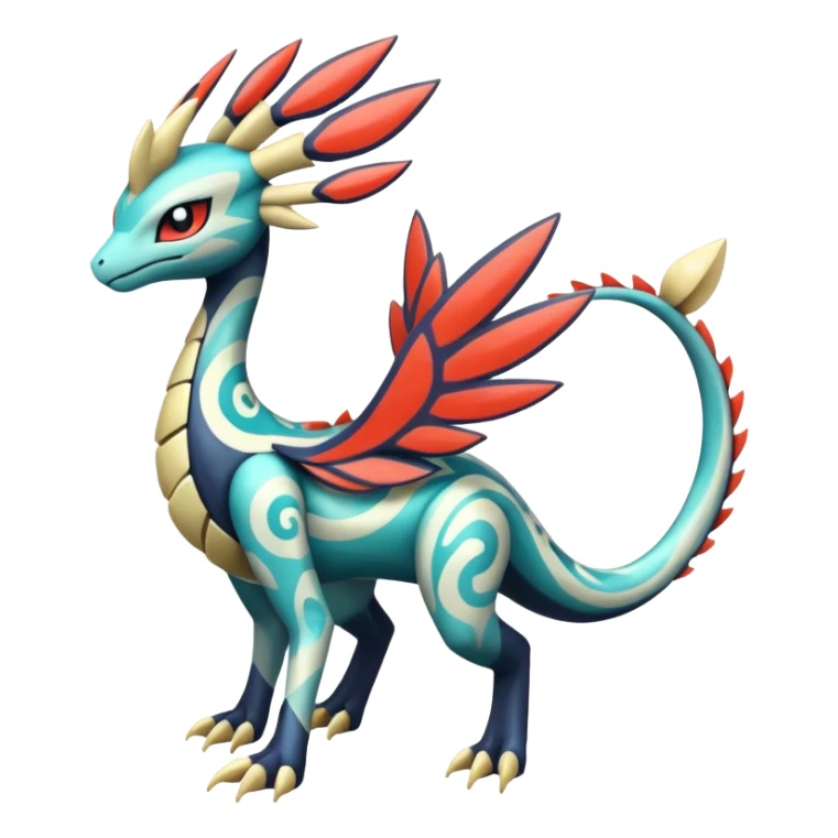 zig-zag-patterned tribal tropical hot swirl-marked Meloetta-Dialga-Salamence-Giratina-Noivern-Pokémon-Fakémon-fusion-hybrid-creature sticker