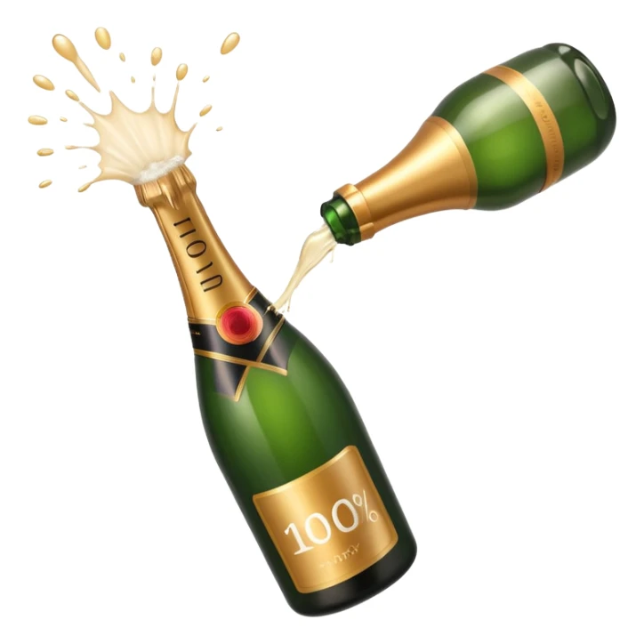 Garrafa de champanhe estourando com o texto 100% saindo dela. sticker
