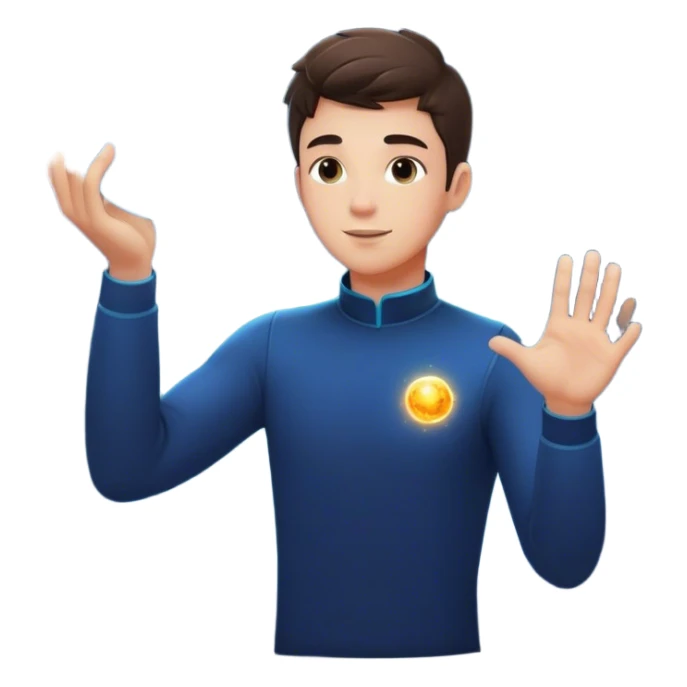 A young man floats in space, touching a particle that glows and expands, shaping the universe around him. Each touch creates new light, symbolizing how his choices build his own reality. sticker