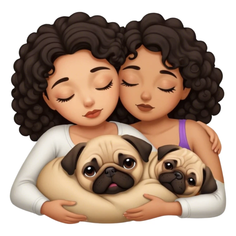 Tan skin girl dark curls sleeping with pug emoji sticker