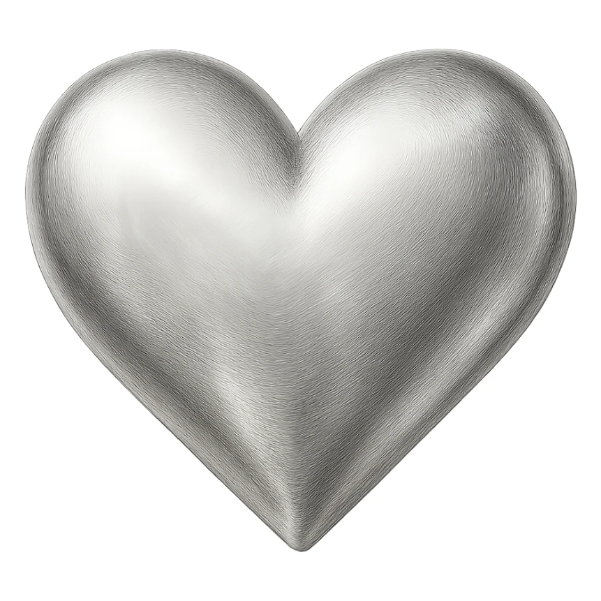 heart with a metallic white gold finish, digital illustration sticker