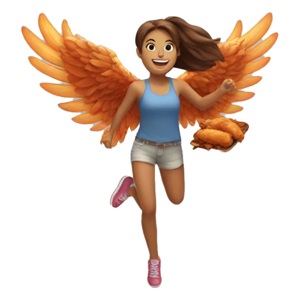 a girl flying with two delicious bbq chicken wings on her back sticker